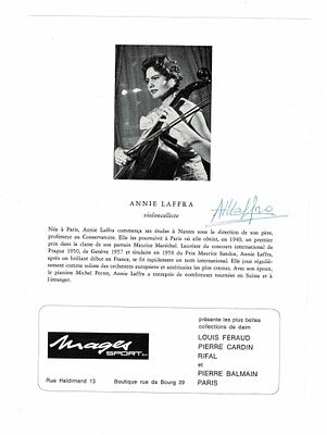 MUSIC - LAFFRA Annie (1931 - 2016) - Printed concert program signed