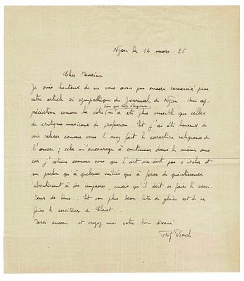 MUSIC - BACH Fritz (1881 - 1930) - Autograph letters signed