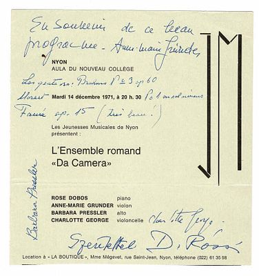 MUSIC - GRUNDER Anne-Marie (1918 - 1996) - Signature on a programme
