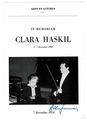 MUSIC - GRUMIAUX Arthur (1921 - 1986) - Printed concert program signed