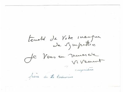 MUSIC - JEANNERET Albert (1886 - 1973) - Handwritten words
