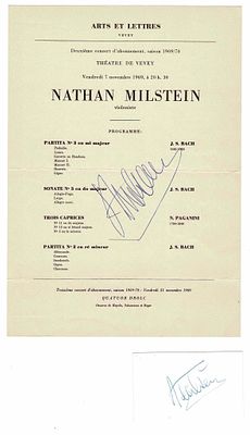 MUSIC - MILSTEIN Nathan (1903 - 1992) - Printed concert program signed