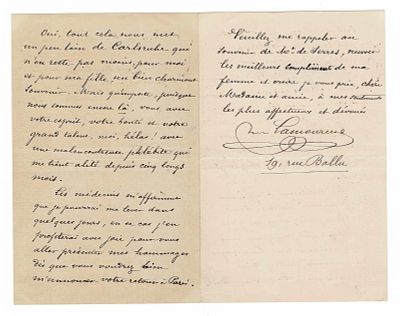 MUSIC - LAMOUREUX Charles (1834 - 1899) - Autograph letter signed