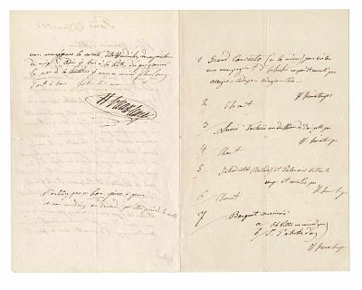 MUSIC - VIEUXTEMPS Henri (1820 - 1881) - Autograph letter signed