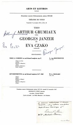 MUSIC - JANZER Georges (1914 - 1989) - Printed concert program signed