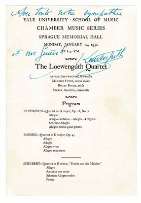 MUSIC - LOEWENGUTH Alfred (1911 - 1983) - Printed concert program signed