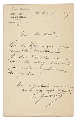 MUSIC - GAILHARD Pedro (1848 - 1918) - Autograph letter signed