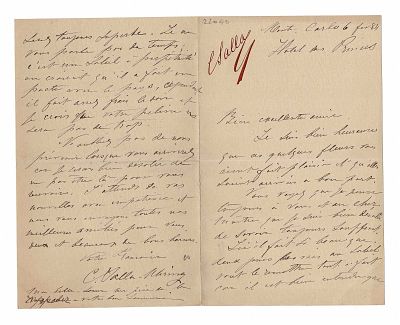 MUSIC - SALLA-UHRING Caroline (1852 - 1887) - Autograph letter signed