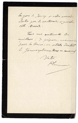 SCIENCE AND MEDICINE - FLAMMARION Camille (1842 - 1925) - Autograph letter signed