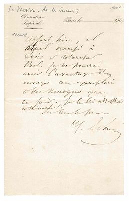 SCIENCE AND MEDICINE - LE VERRIER Joseph (1811 - 1877) - Autograph letter signed