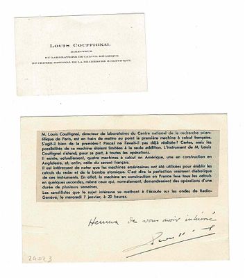 SCIENCE AND MEDICINE - COUFFIGNAL Louis (1902 - 1966) - Card signed