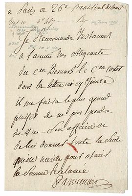 SCIENCE AND MEDICINE - PARMENTIER Antoine (1737 - 1813) - Autograph letter signed