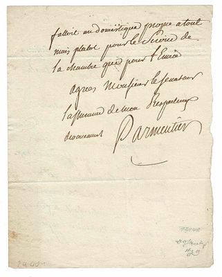 SCIENCE AND MEDICINE - PARMENTIER Antoine (1737 - 1813) - Autograph letter signed