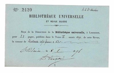 SCIENCE AND MEDICINE - CHATELAIN Auguste (1838 - 1923) - Receipt signed