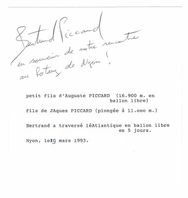 SCIENCE AND MEDICINE - PICCARD Bertrand (1958 - ) - Autograph dedication signed