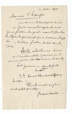 SCIENCE AND MEDICINE - REYMOND Ernest (1850 - 1916) - Autograph letter signed