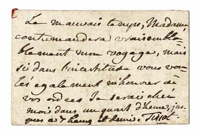 SCIENCE AND MEDICINE - TISSOT Samuel Auguste (1728 - 1797) - Autograph card signed