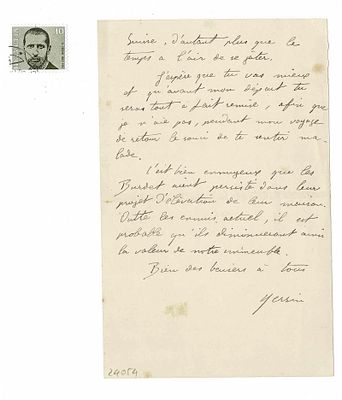 SCIENCE AND MEDICINE - YERSIN Alexandre (1863 - 1942) - Autograph letter signed