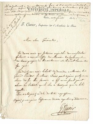 SCIENCE AND MEDICINE - CUVIER Georges (1769 - 1832) - Letter signed