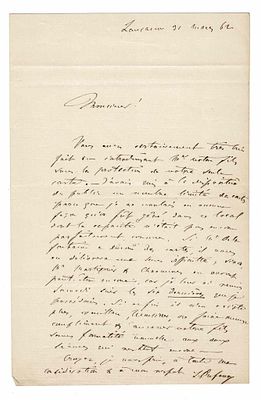 SCIENCE AND MEDICINE - DUFOUR Louis (1832 - 1892) - Autograph letter signed