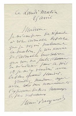 SCIENCE AND MEDICINE - BECQUEREL Antoine Henri (1852 - 1908) - Autograph letter signed