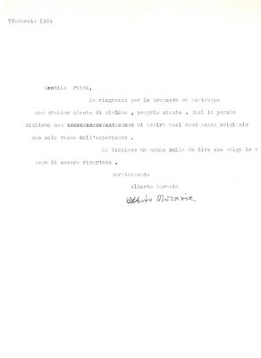 LITERATURE - MORAVIA Alberto (1907 - 1990)  - Typed letter signed