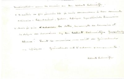 SCIENCE AND MEDICINE - SCHWEITZER Albert (1875 - 1965) - Autograph letter signed