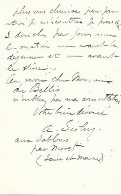 ART - SISLEY Alfred (1839 - 1899) - Autograph letter signed