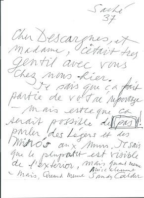 ART - CALDER Alexander (1898 - 1976)  - Autograph letter signed