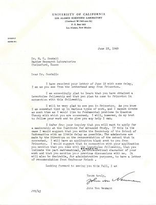 SCIENCE AND MEDICINE - NEUMANN John von (1903 - 1957) - Typed letter signed