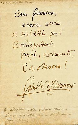 LITERATURE - D'ANNUNZIO Gabriele (1863 - 1938) - Autograph letter signed