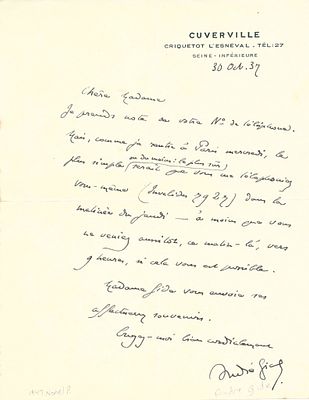 LITERATURE - GIDE André (1869 - 1951)  - Autograph letter signed