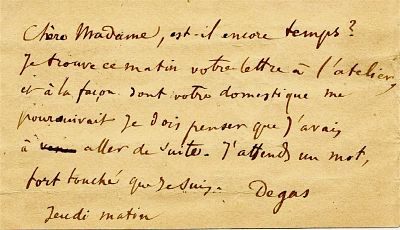 ART - DEGAS Edgar (1834 - 1917) - Autograph letter signed
