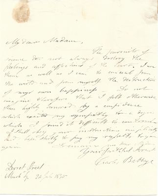 SCIENCE AND MEDICINE - BABBAGE Charles (1791 - 1871) - Autograph letter signed