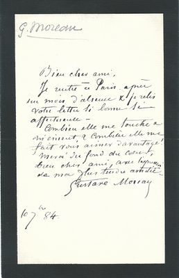 ART - MOREAU Gustave (1826 - 1898)  - Autograph letter signed