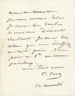 ART - COROT Jean-Baptiste Camille (1796 - 1875) - Autograph letter signed