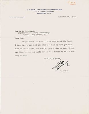 SCIENCE AND MEDICINE - BUSH Vannevar (1890 - 1974) - Typed letter signed