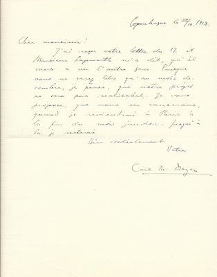 ART - DREYER Carl Theodor (1889 - 1968) - Autograph letter signed