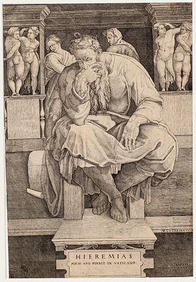 Beatrizet Nicolas - The Prophet Jeremiah - Etching after Michelangelo Buonarroti - Etching on paper (1547)
