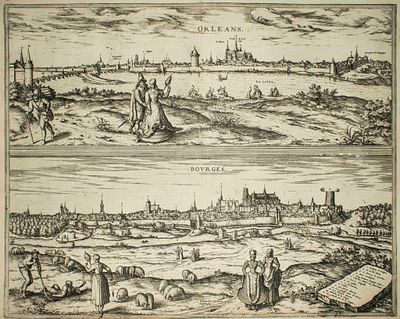 Frans Hogenberg Georg Braun - Orleans and Bourges - Etching on paper (1575)