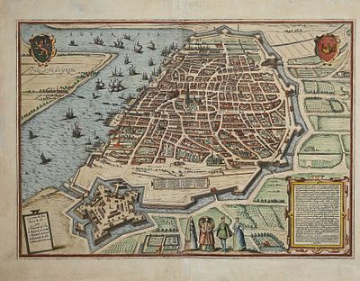 Franz Hogenberg George Braun - Map of Anverpia - Etching on paper (16th Century)