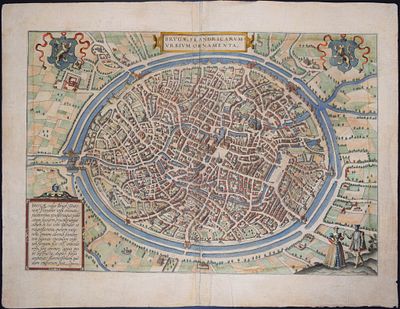 Franz Hogenberg George Braun - Bruges, Antique Map from "Civitates Orbis Terrarum" - Aquatint (1575)
