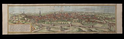 Franz Hogenberg George Braun - Ancient View of Loeven - Etching on paper (16th Century)