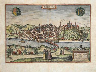 Franz Hogenberg George Braun - Map of Meissen - Etching on paper (16th Century)