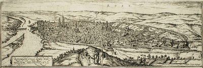 Franz Hogenberg George Braun - Map of Roan - Etching on paper (16th Century)