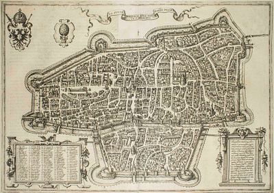 Franz Hogenberg George Braun - Map of Avgvsta - Etching on paper (16th Century)