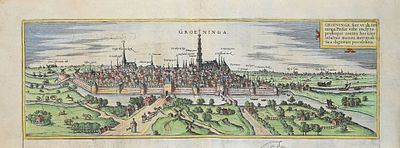 Hogenberg Franz - Ancient View of Groeningen - Etching on paper (16th Century)