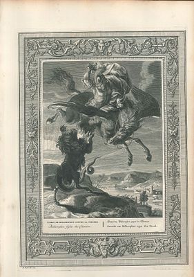 Picart Bernard - Combat de Bellerophon Contre la Chimere - Etching on wire rod paper (1742)