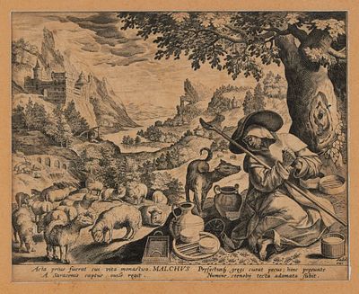Sadeler Johannes - Malchus of Chalcis as Hermit - Etching on copper (16th Century)