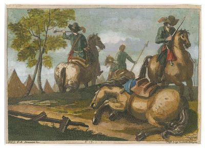 Simonini Francesco - Landscape - Soldiers on Horseback - Etching on paper (1720)